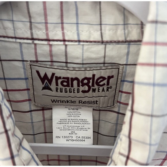 Wrangler Rugged Wear Plaid Long Sleeve Button Up Western Shirt Mens Size Large - Picture 3 of 7
